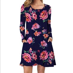 Navy Pink Floral Dress Large